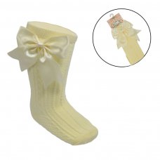 S350-LEM: Lemon Knee Length Socks w/Large Bow (0-24 Months)